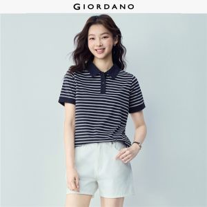 Giordano Beau Monde Women 100% Cotton striped short sleeve polo shirt Free Shipping 13316312