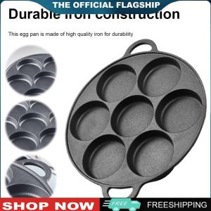 【New Arrival】 7 Hole Cast Iron Omelet Pan Non-Stick Skillet for Breakfast and Cooking Durable Black Kitchen Cookware