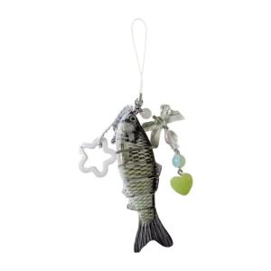 Artistics Fish Shape Keyring With Glittering Alloy Star Detachable Tassels Ornament for Purse Home Decoratioin Use