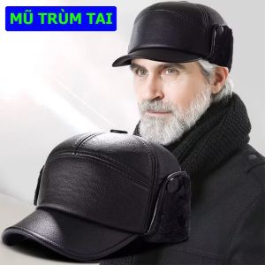 Mũ Da pu Dày Dặn Giữ Ấm Mùa Đông Cho Nam Trung Niên Và Người Lớn Tuổi