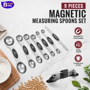 Magnetic Measuring Spoons Set 9 Pieces 304 Stainless Steel Double Sided Stackable Engraved