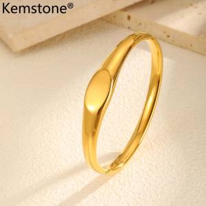 Kemstone Oval Stamp Stainless Steel Bangle Minimalist Geometric Jewelry for Women