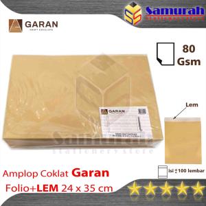 Amplop Kertas Coklat GARAN Ukuran Folio Lem / Amplop Dokumen F4 + Seal 80 Gsm / gram 1 pak isi 100