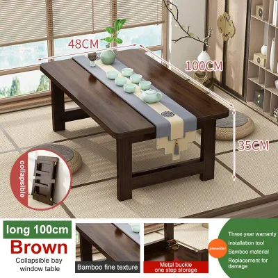 Bamboo Tea Table Foldable Brown 60/70/80/100CM Living Room Center Table