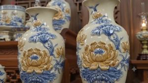 Đồ thờ Bát Tràng Men Rạn Hoạ Tiết Rồng Sen - Bát Hương Mâm Bồng Chóe Thờ Lọ Hoa Kỷ Thờ Cao Cấp