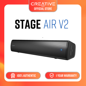 Creative Stage Air V2 - Compact USB Soundbar with BT 5.3 Dual-Driver and Passive Radiator Hours of Play Compatible with PS5/Nintendo Switch
