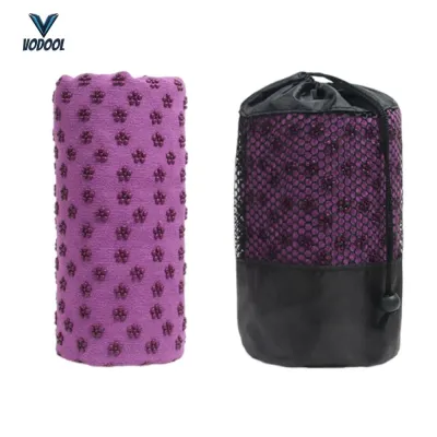 Portable Yoga Mat Towel with Mesh Carrying Bag Fitness Mat Grip Dots Sports Workout Blanket for Home Office [Vodool Center]