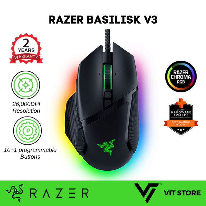 Razer Basilisk V3 Customizable Gaming Mouse with Razer Chroma RGB (26K ...
