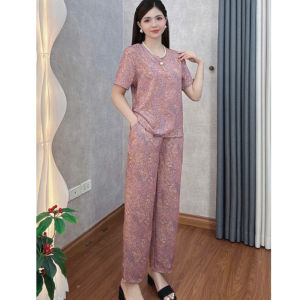 Bộ Đồ Trung Niên Cho Bà Cho Mẹ Chất Lụa Mềm Mại Áo Cộc Tay Quần Dài Hoạ Tiết Đẹp