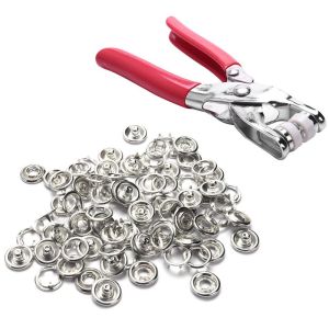 100 Set Snap Button Plier Tool Snaps Fasteners Kit Hollow and Solid Metal Prong Snaps Buttons for Installing Clothes Bag