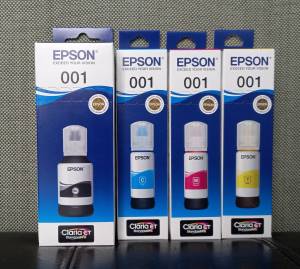 EPSON 001 BK CMY(C13T03Y100-400) สีดำ ฟ้า ชมพู เหลือง หมึกเติมอิงค์เจ็ท( จำนวน 1 ชุด 4 สี)แท้ศุนย์ BY EPSON