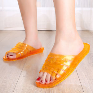 [Free Shipping] MomS Flat Crystal Slippers WomenS Thick-Soled Indoor Summer Wedge Heel Jelly Bathroom Slippers Transparent Outdoor Non-Slip Slippers