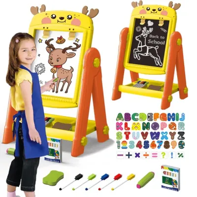 Artist Easel Drawing Board for Kids Dual Sided Magnetic and Blackboard Adjustable Standing Art Easel for Toddler