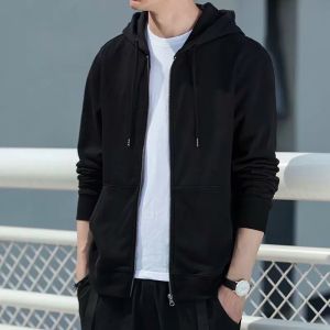 #078#L-5XL# เสื้อแจ็คเกตผู้ชายแบบมีฮู้ดซิปหน้าสไตล์เกาหลีเสื้อกันหนาวผู้ชายผ้าโพลีเอสเตอร์เนื้อผ้าระบายอากาสได้ดีใส่สบายใส่ได้ทุกโอกาส