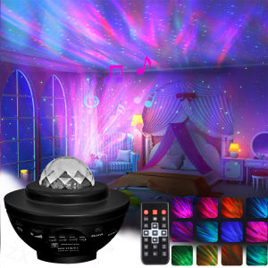 LED Star Bluetooth Speaker Night Light Galaxy Starry Lamp Ocean Wave Projector With Remote Control