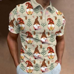 Mens Casual Christmas Polo Shirt 3D Heat Sublimation Print Funny All-Over Christmas Ornament Pattern Short Sleeve Skin-Friendly Fabric Stylish Christmas Graphic Design