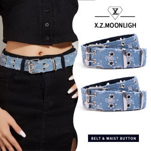 【 X.z.moonligh】เข็มขัดเข็มขัดส่วนบุคคลหัวเข็มขัดคู่กระดุมสองแถวสไตล์พังค์สไตล์พังก์