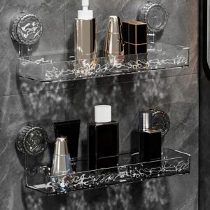 VBBN Plastic Suction Cups Shower Shelves Rectangular/Triangular Punch-Free Toilet Shampoo Holder Light Luxury Wall Mounted Cosmetics Storage Rack for Home