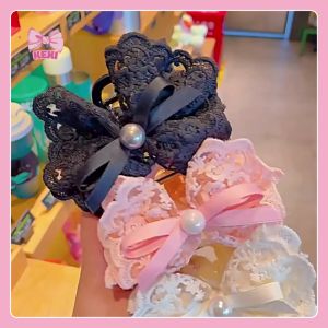 Kẹp tóc càng cua nơ Ren thêu hoa đính Ngọc Trai 8cm sang trọng phong cách Hàn Quốc tiểu thư Coquette