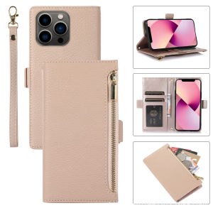 Suitable for 17 Pro Max Flip Phone Leather Case with Card Slot iPhone 16 15 Lychee Pattern Case