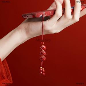 [COD] Abulaia Natural Cinnabar Lotus Car Keychain Chinese Style Lucky Phone Chain Bag Pendant Hanging