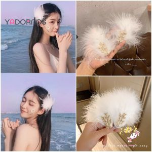 Set Jepit Rambut Bulu Putih Elegan dengan Hiasan Mutiara dan Cabang - YADORNOS - Aksesori Fesyen Wanita Tahan Lama