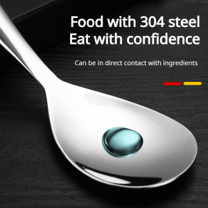 ช้อนข้าวสแตนเลสด้ามจับยาวหนากันลื่นในครัวเรือน ช้อนข้าวสแตนเลส 304 ช้อนข้าวเกาหลี
