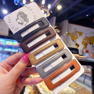 HR013 Jepitan Rambut Bahan Kulit PU Warna Elegan Gaya Korea Untuk Anak Perempuan Wanita Dewasa