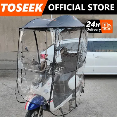 TOSEEK Fully Enclosed Electric Motorcycle Canopy AwningUniversal Motor Scooter Umbrella Mobility Sun Shade Rain Cover UV Resistant Protection Foldable Thickened Windproof Electric Windshield Canopy for Bike