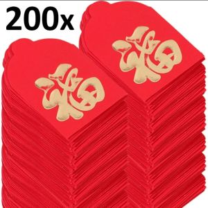 【XZxinzhan】200Pcs Mini Fu Character Red Envelopes 2025 Chinese Happy New Year Blessing Lucky Money Bags Red Pockets Coins Candy Bag Home Decor 红包
