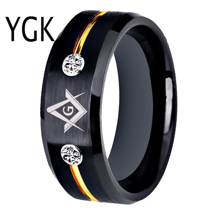 Tungsten Carbide Rings Vacuum Plating Black Golden Line Rings With