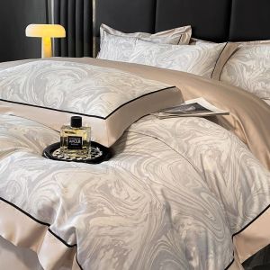High-end affordable luxury 140 Pure Cotton Four-Piece Set Skin-Friendly Naked Sleep Bed Sheet Duvet Cover Full Cotton Digital Print Bedding 4LZD