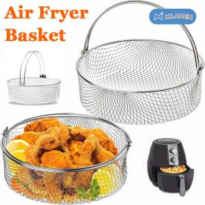 MLADEN Stainless Steel Air Fryer Basket & Handle Multi-functional Replacement Steamer Basket Drain Basket