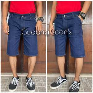 Celana Jeans Pendek Standar Pria Dewasa Garmen Garment Cowo Laki Warna Biru Dongker / Celana Pendek Denim Garmen Standar 2023 Ukuran Jumbo Besar Termurah