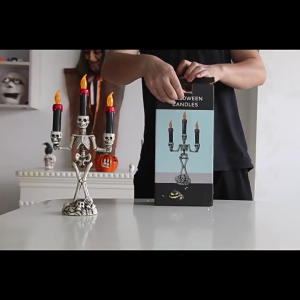 Halloween Decoration Skeleton Candlestick with Flameless LED Lamp for Mantels Tabletop Living Room Bedroom Garden