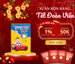 [Bán chạy] Tã bỉm quần em bé Pep.up Cottony 3D mặt bông siêu mềm mại giá rẻ chất lượng - đại Size L38 (9-14kg)