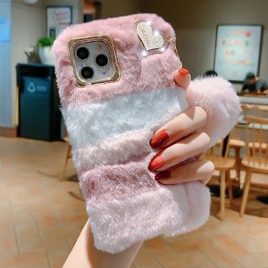 Luxury Love Pendant Phone Case For iPhone 15 Pro Max 14 13 12 11 X XS XR 8 7 6 6S Plus SE 2020 Cute Warm Winter Plush Fur Covers