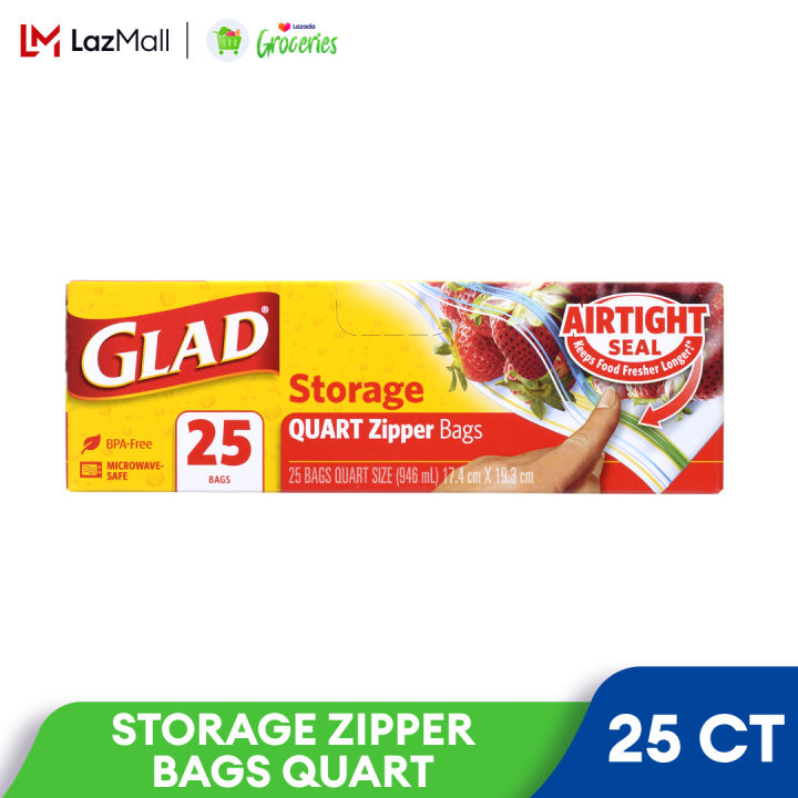 GLAD STORAGE ZIPPER BAGS (QUART) 25CT Quart Ziplock Bags Bpa-Free