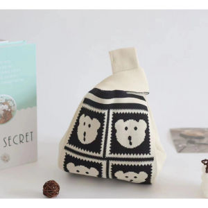 NIkyLundun   กระเป๋าถือแบบถักดอกไม้น่ารัก ขนาดใหญ่ สไตล์ฤดูใบไม้ผลิสำหรับผู้หญิง