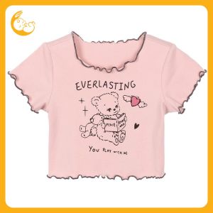 Kisss Baby Girls T-shirt เสื้อยืดเดกผญ เสื้อยืดหมีน่ารัก เสื้อยืดเย็บขอบเห็ดรา เสื้อผ้าเด็กผู้หญิง1-6ปี เสื้อเด็กหญิง เสื้อยืดเด็กผู้หญิง 4 color 90cm-140cm