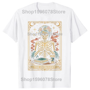 The Introvert Skeleton Card Coffee Book Lover Streetwear T-Shirt Humor Tee Loose Fit Clothing for Men and Women Short Sleeve