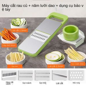 Dụng Cụ Cắt Rau Đa Năng 5 Lưỡi Thép Không Gỉ Máy Bào Sợi Khoai Tây Cà Rốt Kèm Bảo Vệ Tay An Toàn