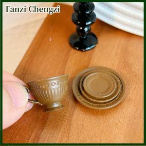 Fanzi 2PCS Small Luxury French Coffee Cup Plate Set Toy Dollhouse Mini Furniture Model DIY Accessories Miniature Scene Decoration
