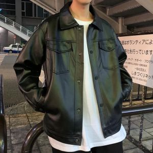 Motorcycle Leather Jacket Mens Handsome Korean Version Trendy  Style ins-Breasted Outerwea Formal