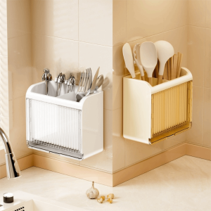 CSQ63 Space-Saving Wall-mounted Chopstick Cage Removable Ventilated Chopstick Storage Box Multifunctional Good Load-bearing Kitchen Utensil Holder Bathroom