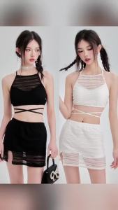 2026 Hot Sale [ Shipped from China ] New womens two-piece set solid color sheer mesh backless tie-up swimsuit for girls suitable for beach and hot spring B3