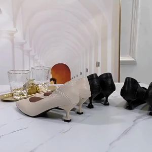 7Li Small Heel Shoes Womens Two-Way Wear 2024 Spring New 3cm High Heels 5 Mid Heel Kitten Heel Black Work Shoes