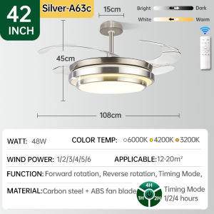 GOGEOUS ceiling fan with light modern ceiling fan with led light with remote 42/48/52inch ceilings fan 3 colors lights 6 speed ceiling fan light strong wind stainless steel chandelier with fan ceiling fans for living room bedroom dinning