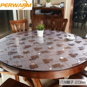 (1.5mm Geometric Round) Thick Crystal Table Protector for Dining Room Table Plastic Protective Table Pad Kitchen Wood Grain Vinyl Tablecloth Cover