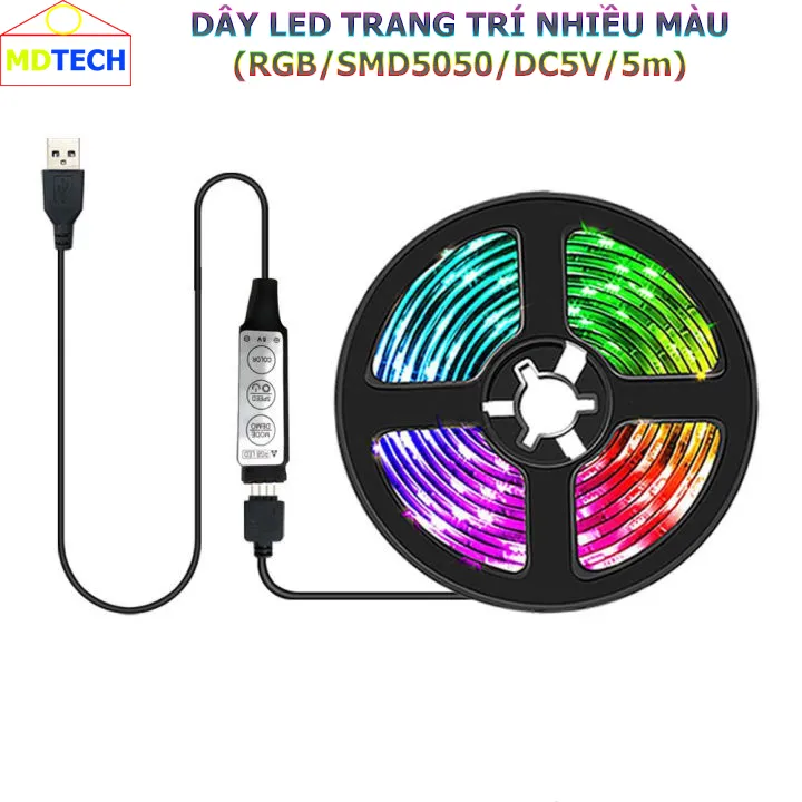 Dây LED trang trí, đổi màu RGB, kết nối USB, điều khiển 3 phím trên dây ...